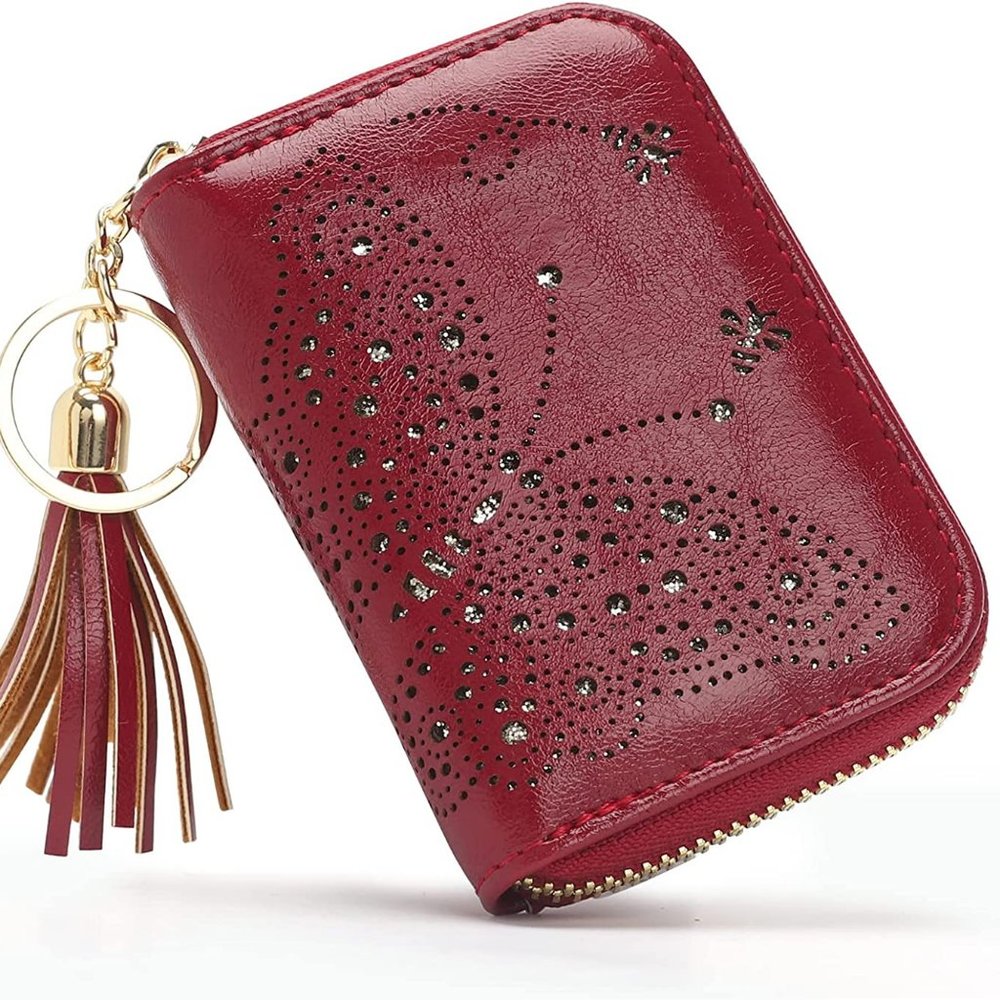 Credit Card Holder Butterfly Purse Small Vegan-Leather Zipper Card Case Wallets